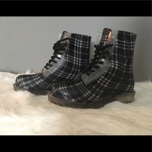 Adorable black and white plaid rain boots